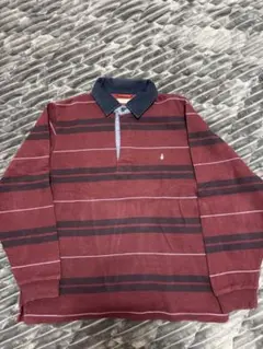 Hush Puppies エンジ紺ストライプ Mサイズ トレーナーシャツ