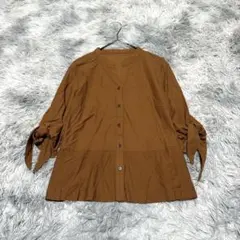 【ジャンニロジュディチェ】バンドカラーカーディガン ブラウンS 袖リボン【美品】のサムネイル