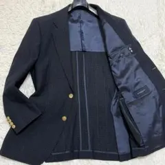 美品 シルク モヘヤ混 バーバリーロンドン 紺ブレ ギンガムチェック