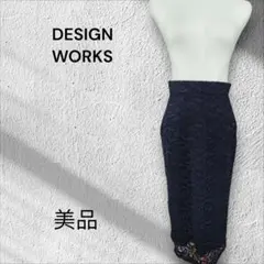 美品DESIGN WORKS ネイビー レースタイトスカートレーヨン混のサムネイル