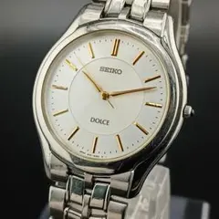 稼働/新品電池　SEIKO　DOLCE　シェル文字盤　高精度年差クォーツ　薄型