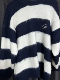カオヨリナカミストライプニットセーター ネイビー ホワイト