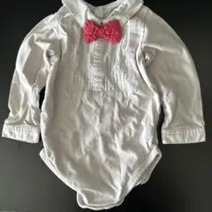 白色ロンパース 80cm ピンク蝶ネクタイ