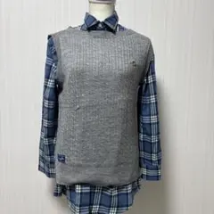 アーノルドパーマー　リブ編みニットベストとチェック柄シャツ