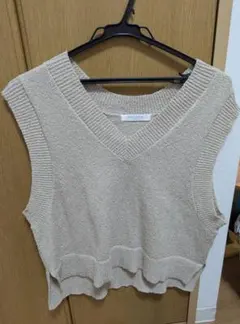 ベージュ Vネック ニットベスト