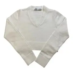 ZARA アイボリー Vネック クロップドセーター Mサイズ
