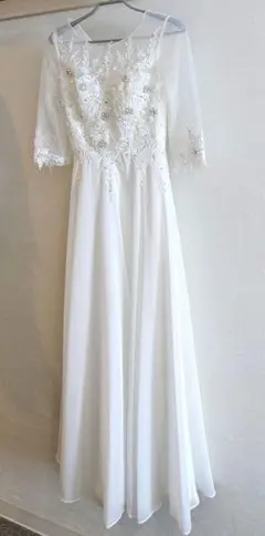 ウェディングドレス　前撮り　二次会　パール　レース　清楚