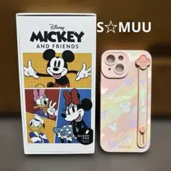 iPhone15 ディズニー ミッキー ケース 新品未使用 ベルト付き ピンク