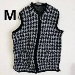 美品★ ウール ジップアップベスト 【M】 ベスト ニットベスト ブラック 柄