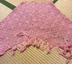 ピンク レース編み ストール フリンジ付き