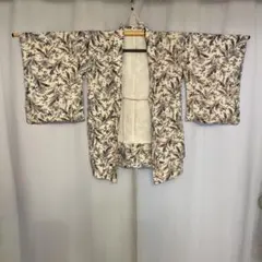 草花模様　ウール袷羽織 羽織紐(珊瑚)付き