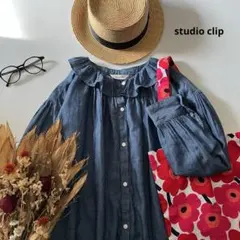 c220＊ スタディオクリップ フリル襟 コットンブラウス