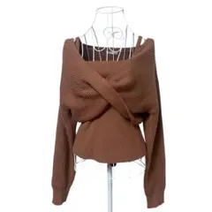 GU リブニット セット L ブラウン クロスデザイン キャミ付き 韓国風