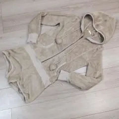 フード付きルームウェア ベージュ ポンポン付き