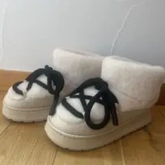 ホワイト フリース ムートンブーツ 厚底