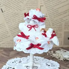 ミニチュアドール服　アウトフィット　苺ケーキドレス　ボンネット　傘　3点セット