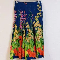 【S】花柄フレアスカート ネイビーブルー レディース 膝丈スカート