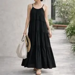 DouDou ドゥドゥ ティアードキャミワンピース ブラック 2023春夏