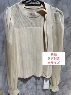 F⑨タグ付き　SHEIN シアー　リボンタイ　トップス　ブラウス　長袖　M