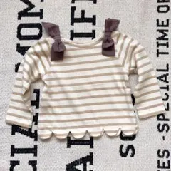 petit main プティマイン スカラップボーダー長袖Tシャツ ロンT