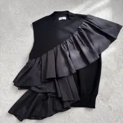 【美品】FRAY i.d アシメラッフルフリルニットプルオーバー ブラック