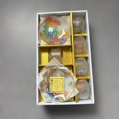 花柄ガラスコップと皿セット