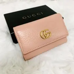 【美品】GUCCI グッチ　キーケース　6連　GGマーモント　箱付き　ピンク