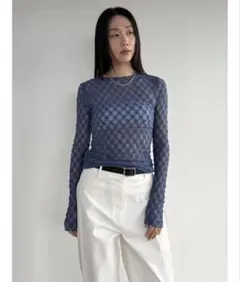 タイムセール　インディゴ レース編み 長袖トップス