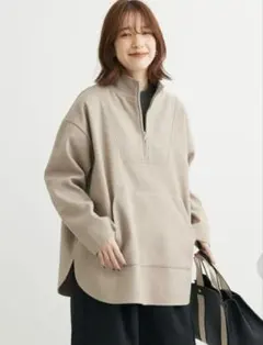 ショコラフィネローブ 圧縮ポンチハーフZIPチュニック （ベージュミクスチャー）