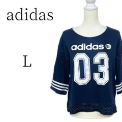 adidas アディダス 紺 Tシャツ・カットソー カジュアル L