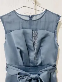 ブルー レース切り替え パーティードレス