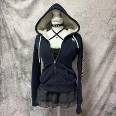 y2k 00s アバクロ　ジップアップパーカー　袖ロゴ　裏ボア　ウィッシュコア