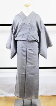 リメイク用　中古　正絹　小紋　夏物　紗　居敷当てなし　グレー地