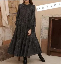 マリハ　星明りのドレス　長袖　ティアードワンピース プリント　リーフ柄