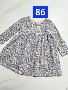 next 86 長袖 ワンピース 動物柄 ピンク ボタニカル