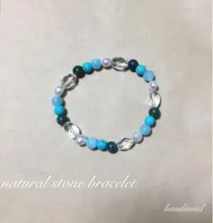 クリソコラアクアマリンターコイズ淡水パール水晶のブレスレット
