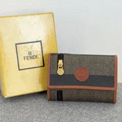 【極美品】フェンディペカン柄PVCxレザーキーケースブラック系xブラウン系120