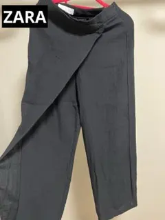 【ZARA】フロントラップ　ワイドパンツ　ブラック 春　夏