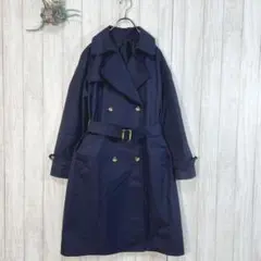 ☆レディース (L) ロング トレンチコート スプリングコート ネイビー