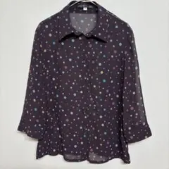 【38】MICHEL KLEIN ミッシェルクランパープル ドット柄 長袖シャツ