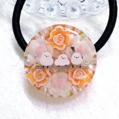 ⑤-⑦レジンヘアゴム。シマエナガ。八重咲きコデマリ。ピンク