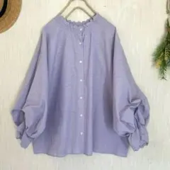 新品★サマンサモスモス★綺麗色＊前後着＊襟レースシャーリング袖タックブラウス