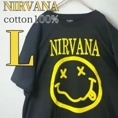 新品NIRVANAバンドTシャツ スマイル ロックTシャツ 綿100% 黒 L