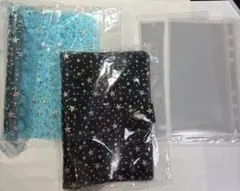 A6星柄バインダー 青 黒 透明ポケット付き2冊リフィル20枚