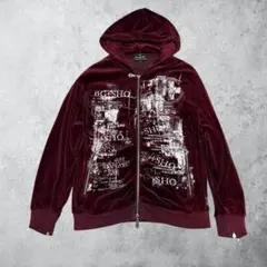 Y2K ベロアジップパーカー　スカル　グランジ　ムラ染