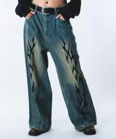 レアタグ付き　SHORT ROUND/トライバルルーズデニムパンツ　ヴィンテージのサムネイル