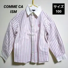 【COMME CA ISM】　コムサイズム　ピンク　ストライプシャツ　100