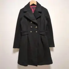 E1349 【美シルエット】Aライン ダブルボタン コート 黒 フレア コート