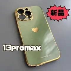 iPhoneケース13promax モスグリーン　ハート　シンプル　可愛い　韓国