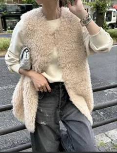 DouDou リバーシブルカーリーファーベスト ボアベスト ジレ